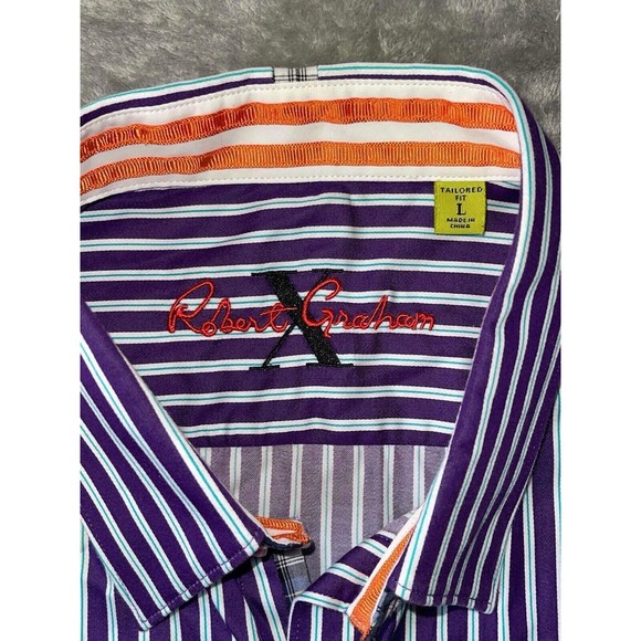 Robert Graham X Purple Striped Long Sleeve Button Down Shirt Large - Picture 3 of 6